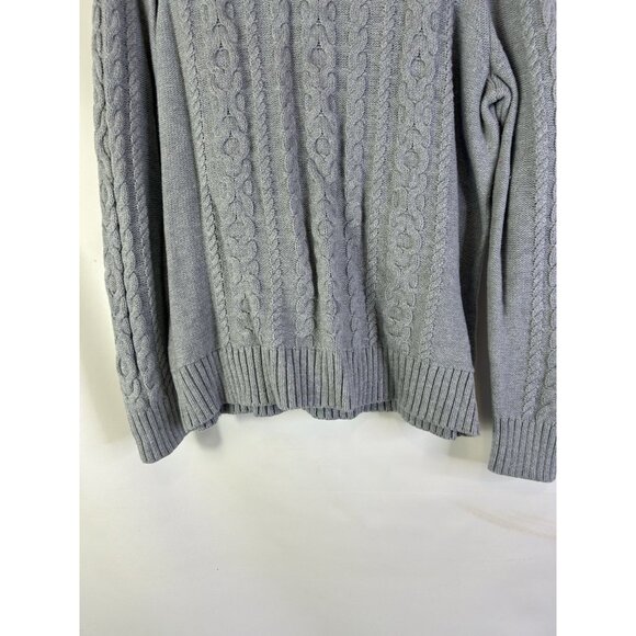 Vintage 90s L.L. Bean Cotton Cable Knit Fisherman Sweater Gray - Picture 2 of 8